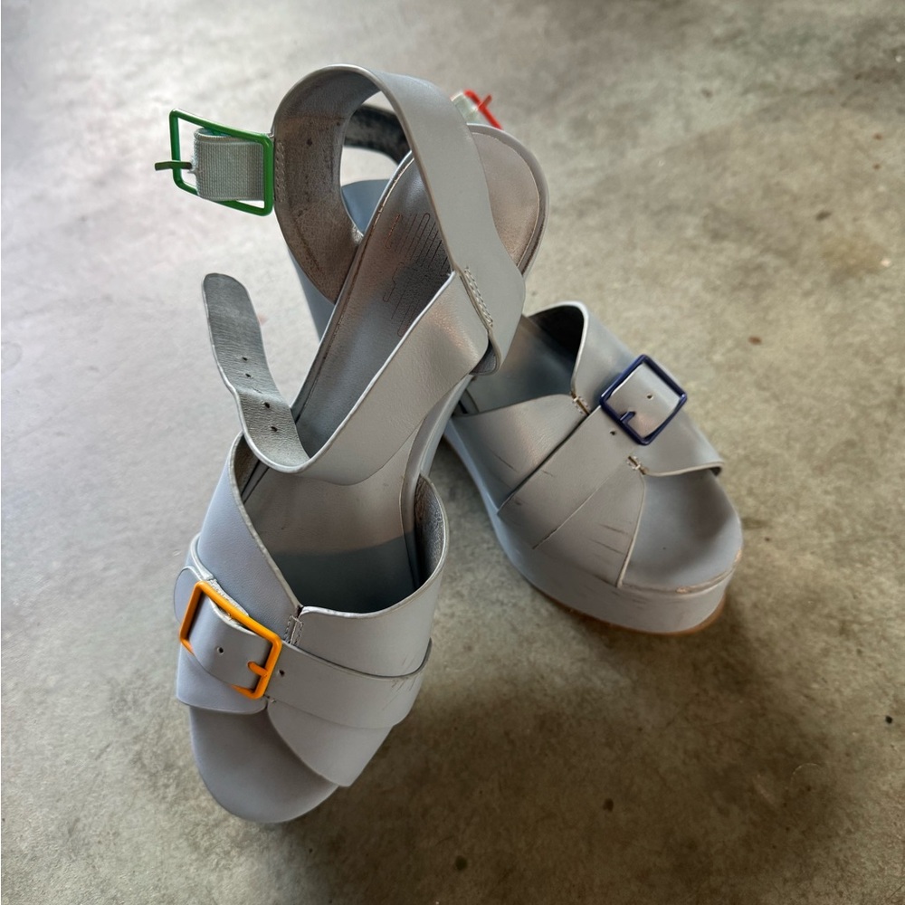 Charlotte Stone Baby Blue Platform Sandals with Multicolor Buckles